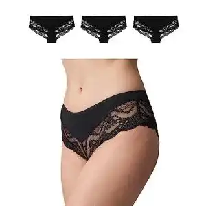 Damen Hipster Lace Unterhosen 3er Pack aus Baumwolle in Schwarz