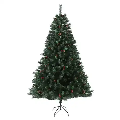 Künstlicher Weihnachtsbaum Svita mit Tannenzapfen und Stechpalmen 210 cm