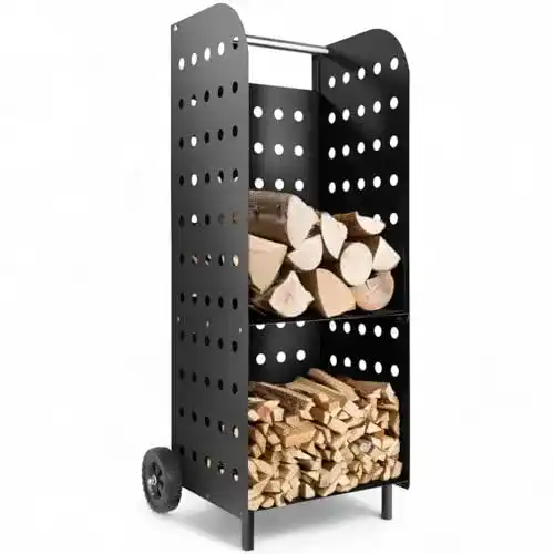 Kaminholzwagen Tectake Holzregal mit Rollen für außen und innen
