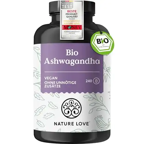 Bio Ashwagandha Kapseln von Nature Love, hochdosiert und vegan
