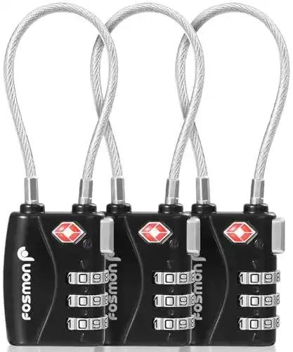 Fosmon TSA Kabelschloss mit 3-stelliger Kombination für Gepäck und Fahrrad