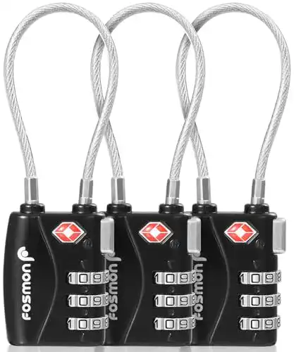 Fosmon TSA Kabelschloss mit 3-stelliger Kombination für Gepäck und Fahrrad