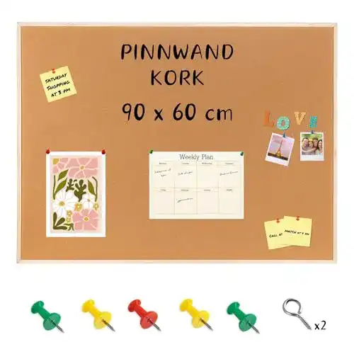 Pinnwand Creative Home 90×60 cm Kork mit 5 Pinnwandnadeln