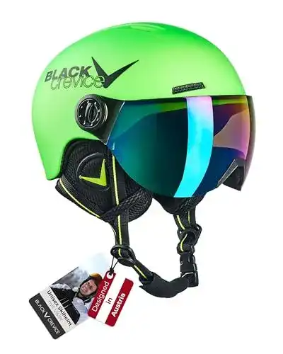 Skihelm für Kinder Black Crevice Leogang mit Visier in Neon Grün