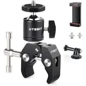 Klemmstativ UTEBIT mit Gelenk-Kugelkopf und verschiedenen Adaptern