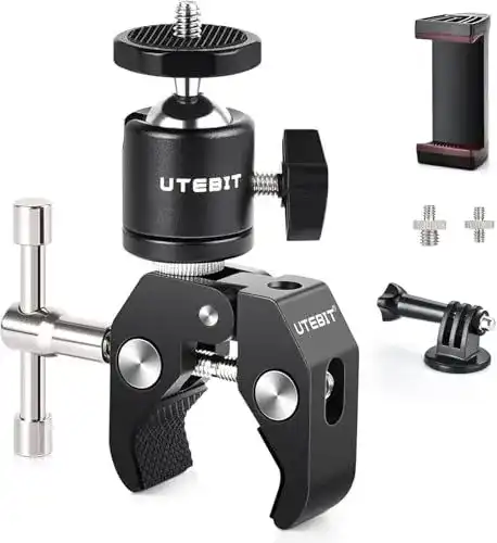 Klemmstativ UTEBIT mit Gelenk-Kugelkopf und verschiedenen Adaptern