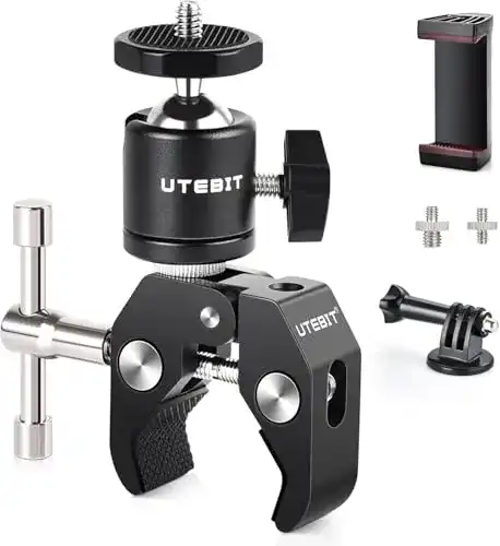 Klemmstativ UTEBIT mit Gelenk-Kugelkopf und verschiedenen Adaptern