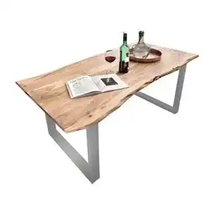 Esstisch Baumkante SAM 160×85 cm aus Akazie mit silber lackierten Beinen
