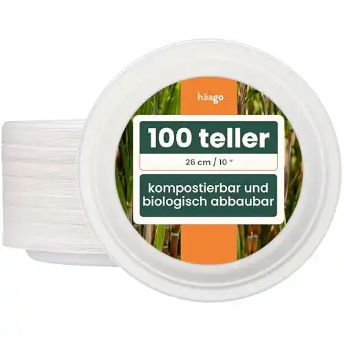 Zuckerrohr Einwegteller HAAGO 100 Stück, 26 cm