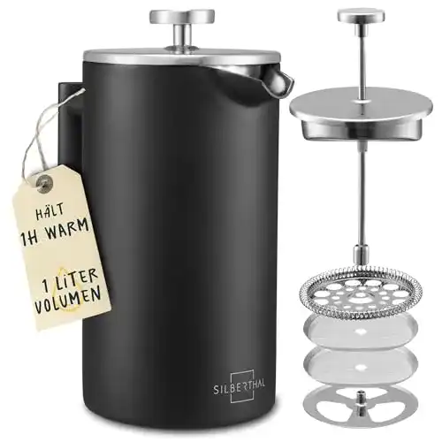 Silberthal Thermo French Press 1 Liter – Kaffeebereiter aus Edelstahl