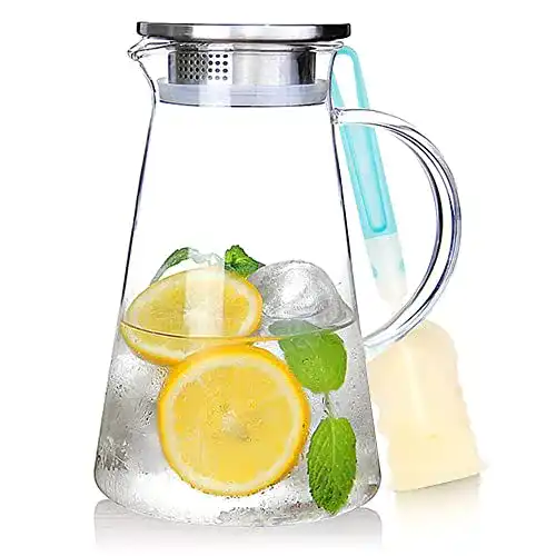 Wasserkaraffe Susteas 2.0 Liter Glas Krug mit Edelstahldeckel