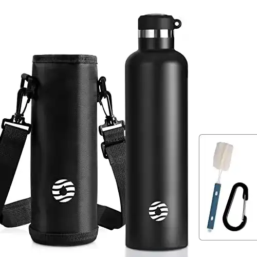 Edelstahl Trinkflasche 1 Liter mit Karabiner von FEIJIAN
