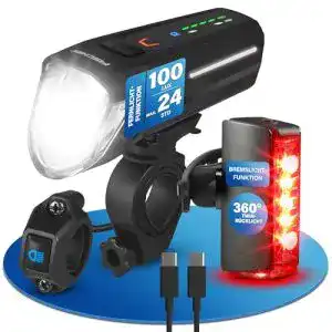 Fahrradscheinwerfer mit Fernlicht Fischer Akku Beleuchtungs-Set 100+80 Twin