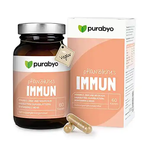 Hagebutten-Kapseln Purabyo Immun im Glas mit Vitamin C, Zink und Selen