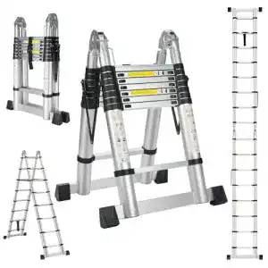 Teleskopleiter 5 m aus Aluminium mit Gelenkverschluss und Sicherheitsmechanismus
