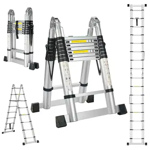 Teleskopleiter 5 m aus Aluminium mit Gelenkverschluss und Sicherheitsmechanismus
