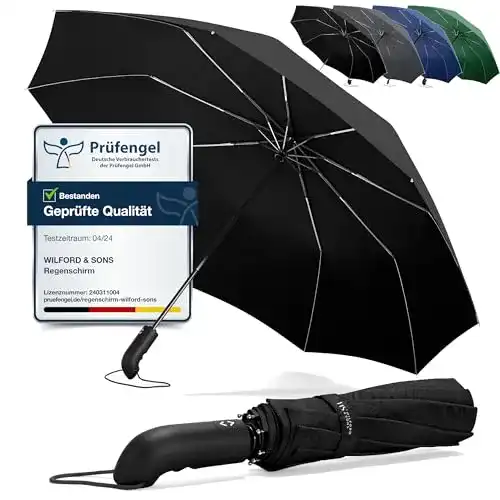 Wilford & Sons Sturmfester Taschenschirm mit Automatikfunktion