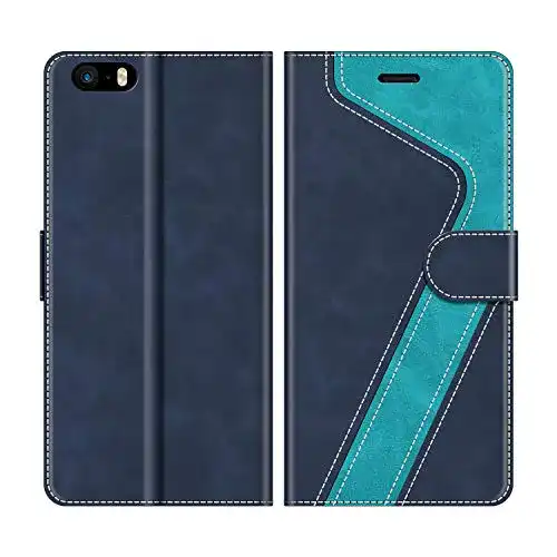 MOBESV Hülle für iPhone SE, 5S und 5 – Lederhülle mit Kartenfach