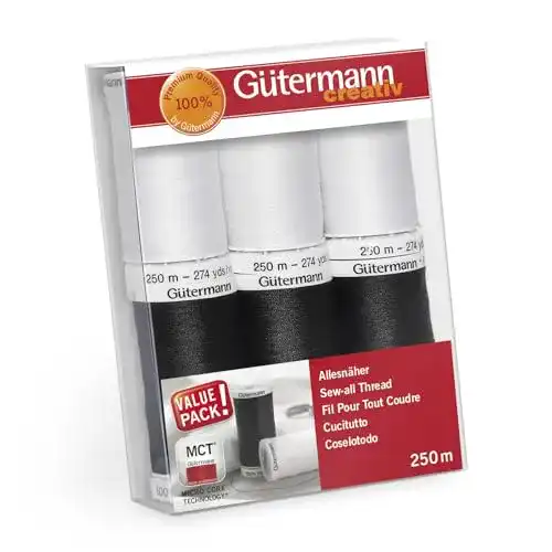 Gütermann Nähgarn Set mit 6 Spulen in Schwarz und Weiß
