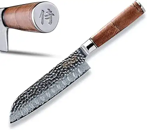 Santoku Damastmesser Sëtiga mit 18 cm Klinge aus Damaszener Stahl