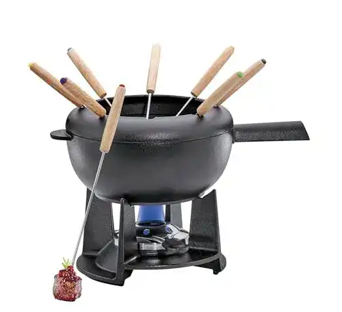 Fondue-Set aus Gusseisen mit Rechaud und 8 Fonduegabeln