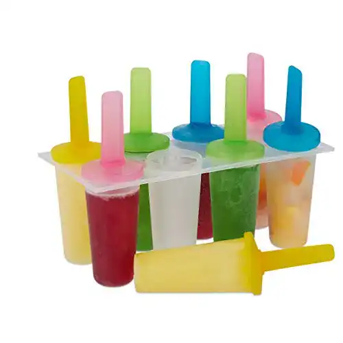 Eisformen von Relaxdays, 8 runde Förmchen mit bunten Stielen