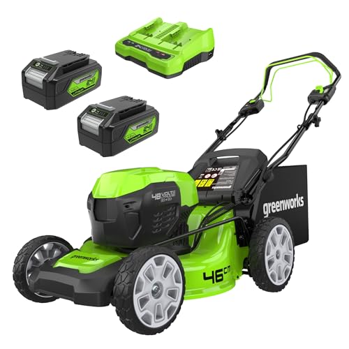 Akku-Rasenmäher mit Radantrieb Greenworks 48V (2x24V) im Vergleich