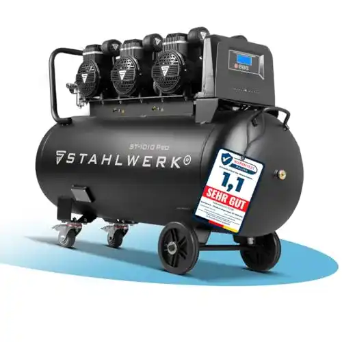 Stahlwerk Kompressor 400V mit 100L Tank, ölfrei und leise, 10 bar