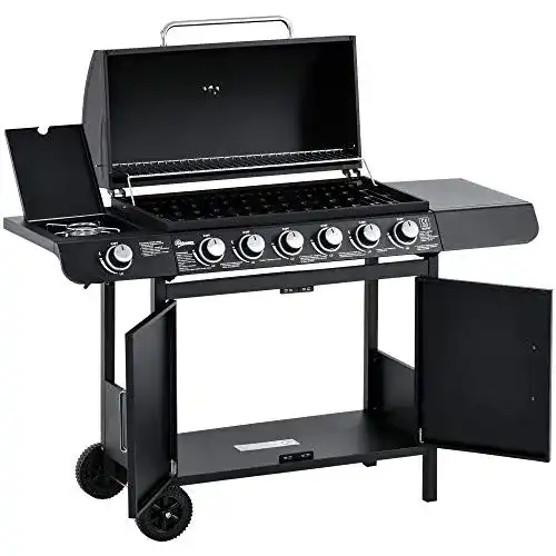 Gasgrill Outsunny mit 6 Brennern und Seitenbrenner schwarz
