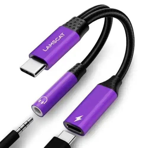 USB-C Klinkenadapter LAMSCAT für Kopfhörer und Schnellladung