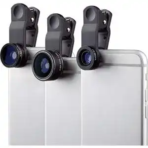 Fisheye Objektiv Set für Smartphone mit 198° Fisheye, 0,63x Weitwinkel und 15x Makro