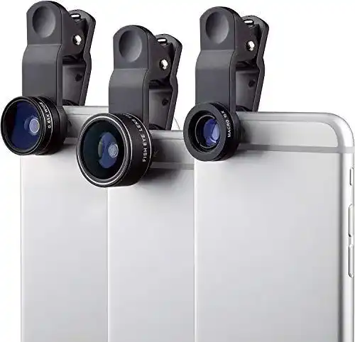 Fisheye Objektiv Set für Smartphone mit 198° Fisheye, 0,63x Weitwinkel und 15x Makro