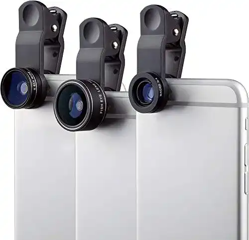 Fisheye Objektiv Set für Smartphone mit 198° Fisheye, 0,63x Weitwinkel und 15x Makro