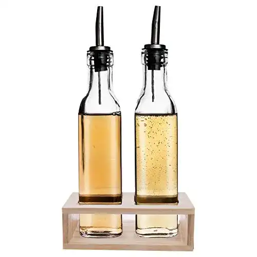 Essig- und Ölspender Set Orion mit 2 Glasflaschen und Holzständer