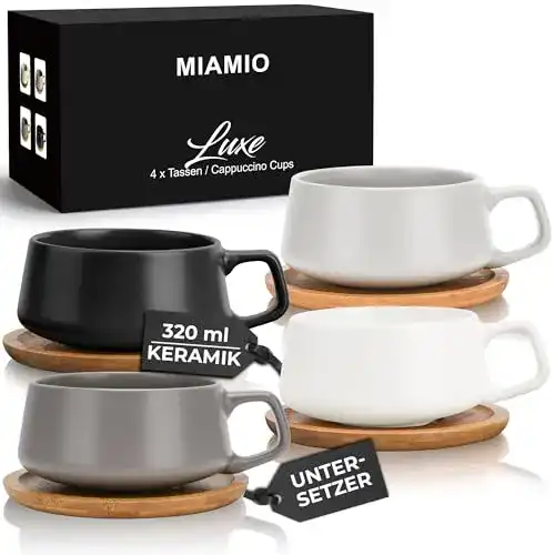 Cappuccino Tassen Miamio – 4 Stück 320 ml Kaffeetassen Set