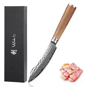Damast-Steakmesser Wakoli mit Nussbaumholzgriff und 12,5 cm Klinge
