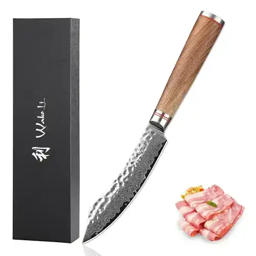 Damast-Steakmesser Wakoli mit Nussbaumholzgriff und 12,5 cm Klinge