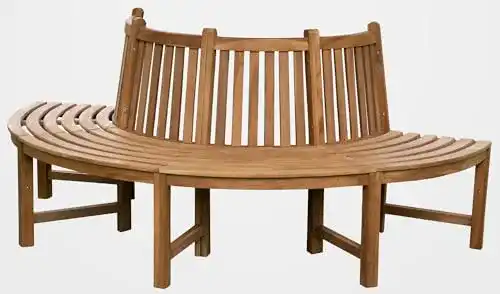 Halbrunde Baumbank aus massivem Teakholz für den Garten