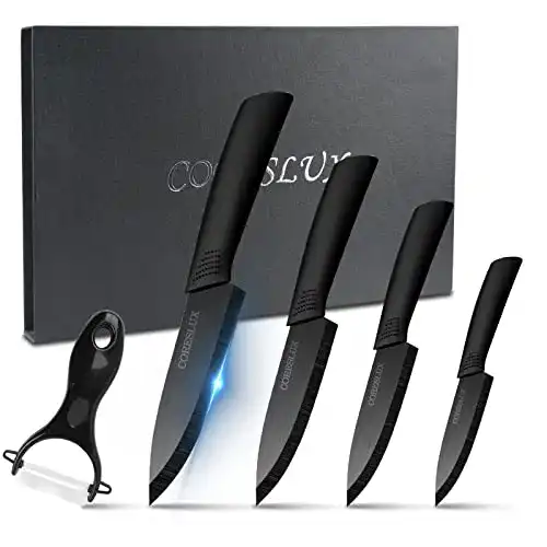 Keramikmesser Set von CORESLUX mit 4 Küchenmessern und 1 Sparschäler