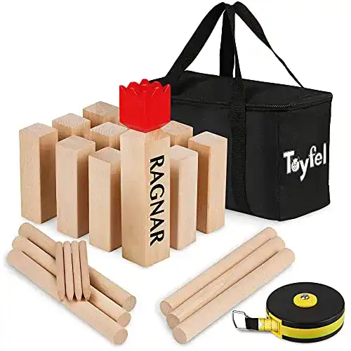 Kubb Toyfel Schwedenschach XXL Spiel aus massivem Buchenholz