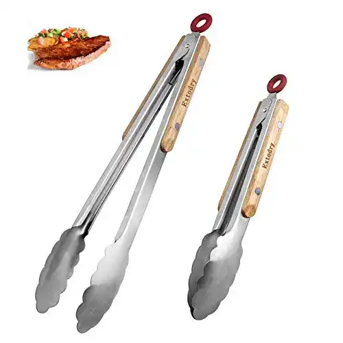 Grillzange Extodry aus Edelstahl mit Holzgriffen