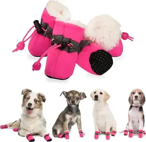Hundeschuhe für Hunde von YAODHAOD Pfotenschutz und Plüsch Hundestiefel