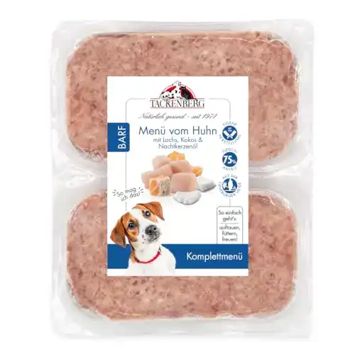 Barf-Hundefutter Tackenberg Menü mit Hühnerfleisch und Lachs