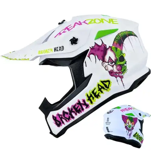 Broken Head FreakZone Motocross-Helm in Weiß-Grün-Pink