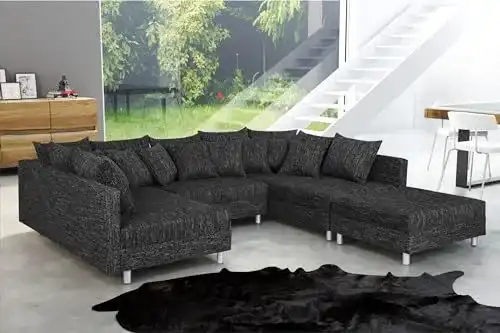Wohnlandschaft Minsk XXL in Schwarz Bequemes Ecksofa für Ihr Zuhause