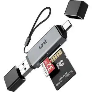 Kartenleser Uni SD mit USB 3.0 und USB C, Aluminium 2in1 OTG Adapter