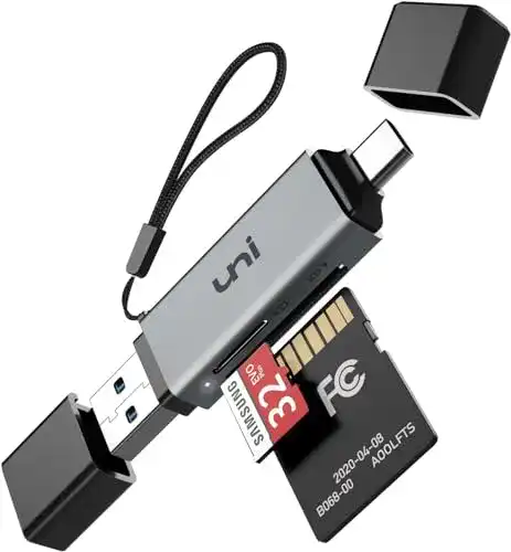 Kartenleser Uni SD mit USB 3.0 und USB C, Aluminium 2in1 OTG Adapter