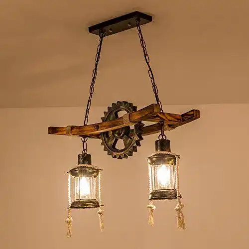 Antik-Lampe Fumimid Holz Pendelleuchte im Vintage-Stil