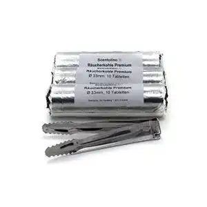 Räucherkohle Scentolino 33 mm 3 Rollen mit 10 Tabletten und Kohlezange