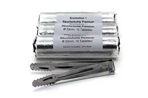 Räucherkohle Scentolino 33 mm 3 Rollen mit 10 Tabletten und Kohlezange